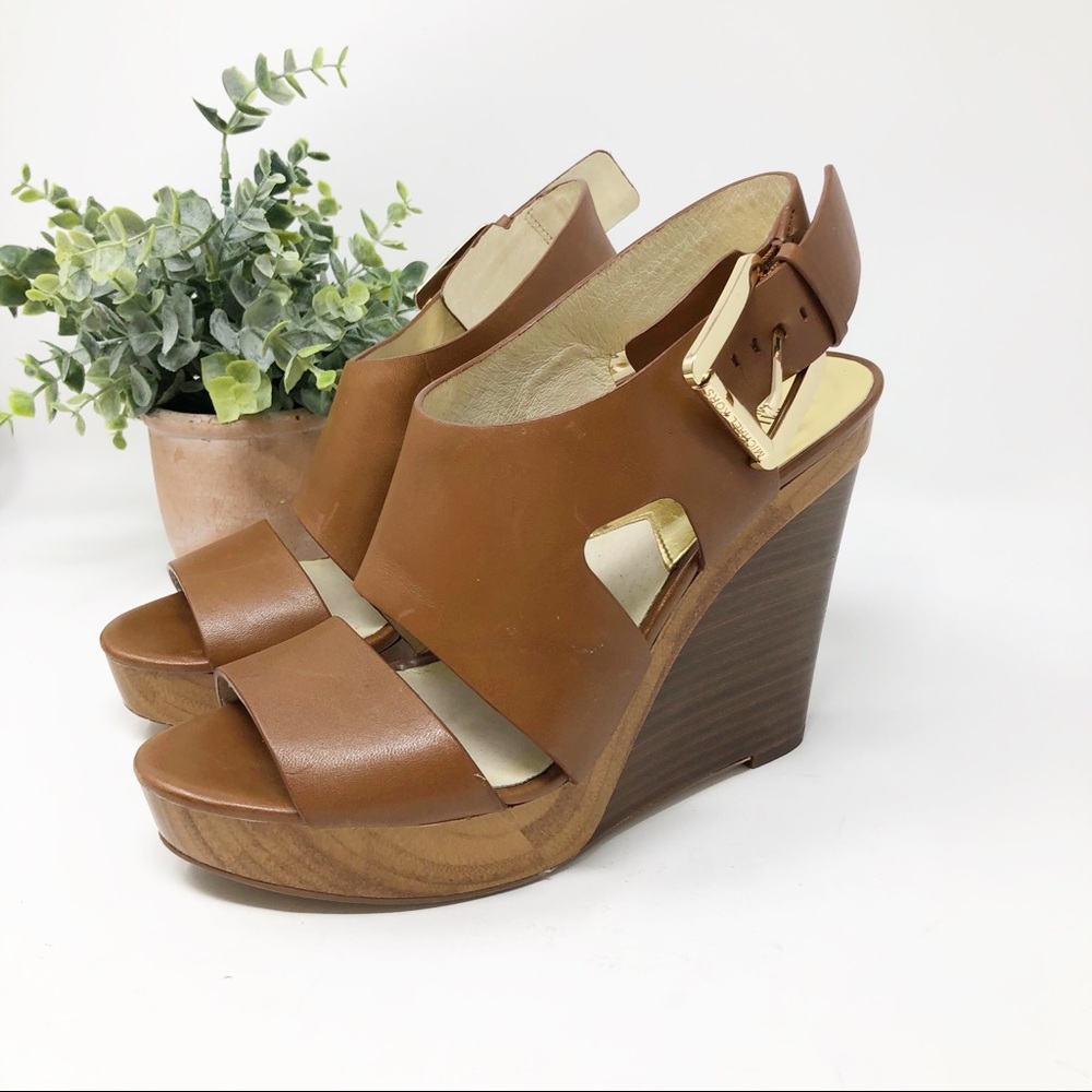 Michael Kors Josephine Leather Wedge Sandal Camel